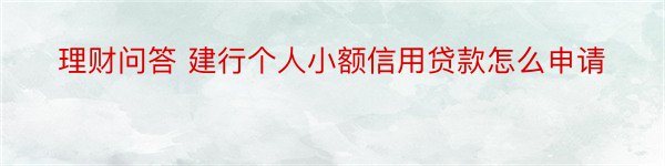 理财问答 建行个人小额信用贷款怎么申请